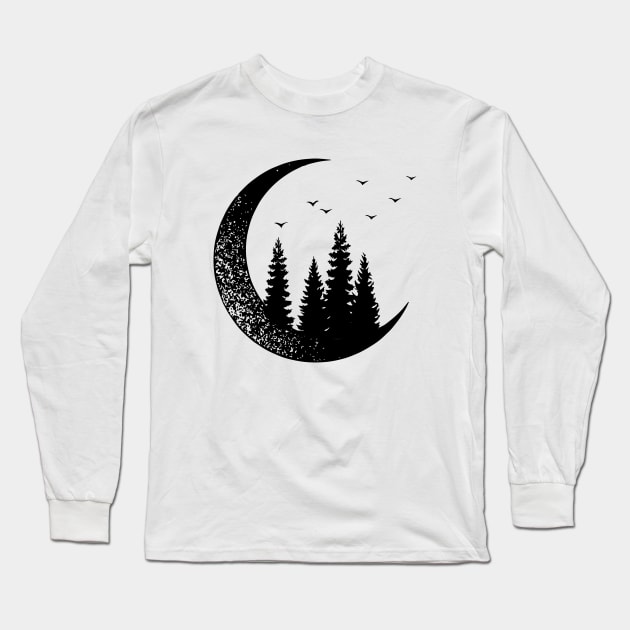 Moon And Forest. Double Exposure Long Sleeve T-Shirt by SlothAstronaut